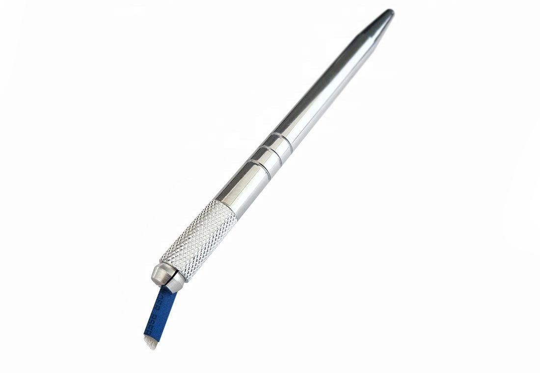 قلم دستی تک طرفه فلزی برای تاتو و طرح ابرو، خودکار نقره ای برای آرایش دائم